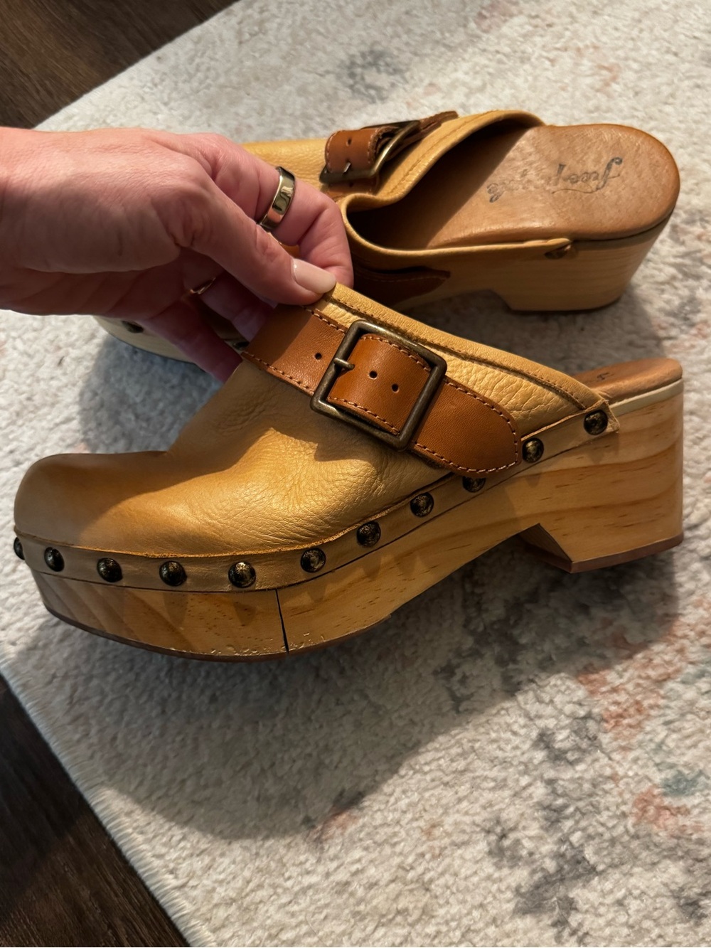 Free People Tan Leather Clogs